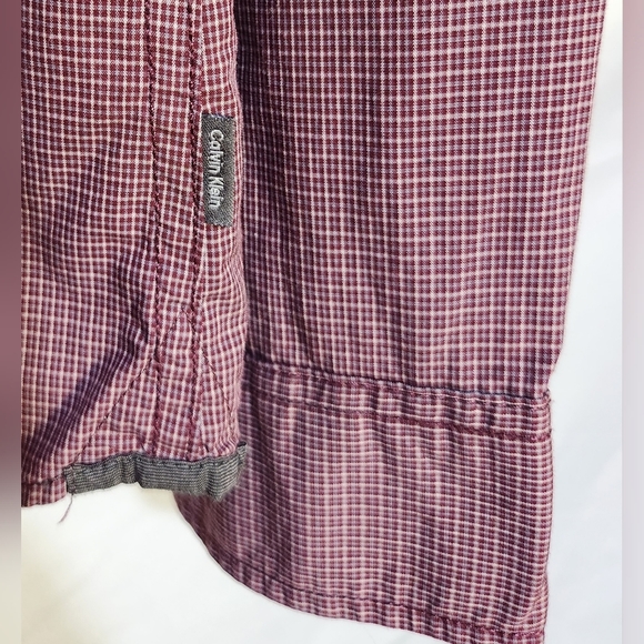 Calvin Klein Burgandy & Gray Plaid Button Down Shirt - Picture 3 of 4